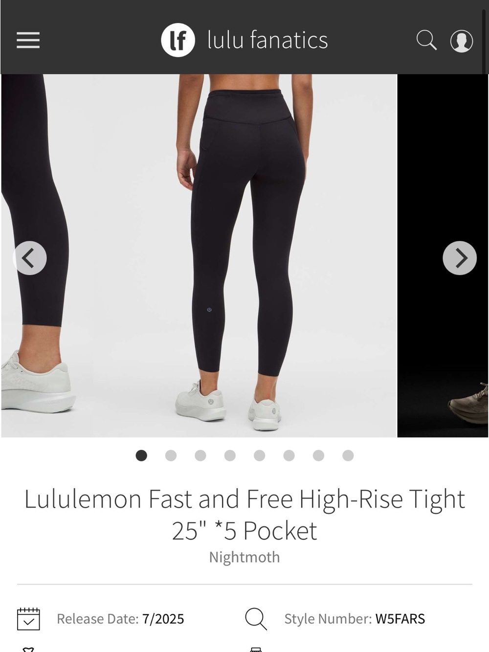 Lululemon Fast and Free High-Rise Tight 25" *5 Pocket Nightmoth, size 8 READ**